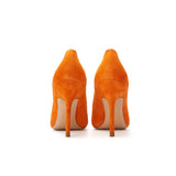 Orange suede high heels