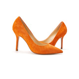 Orange suede high heels